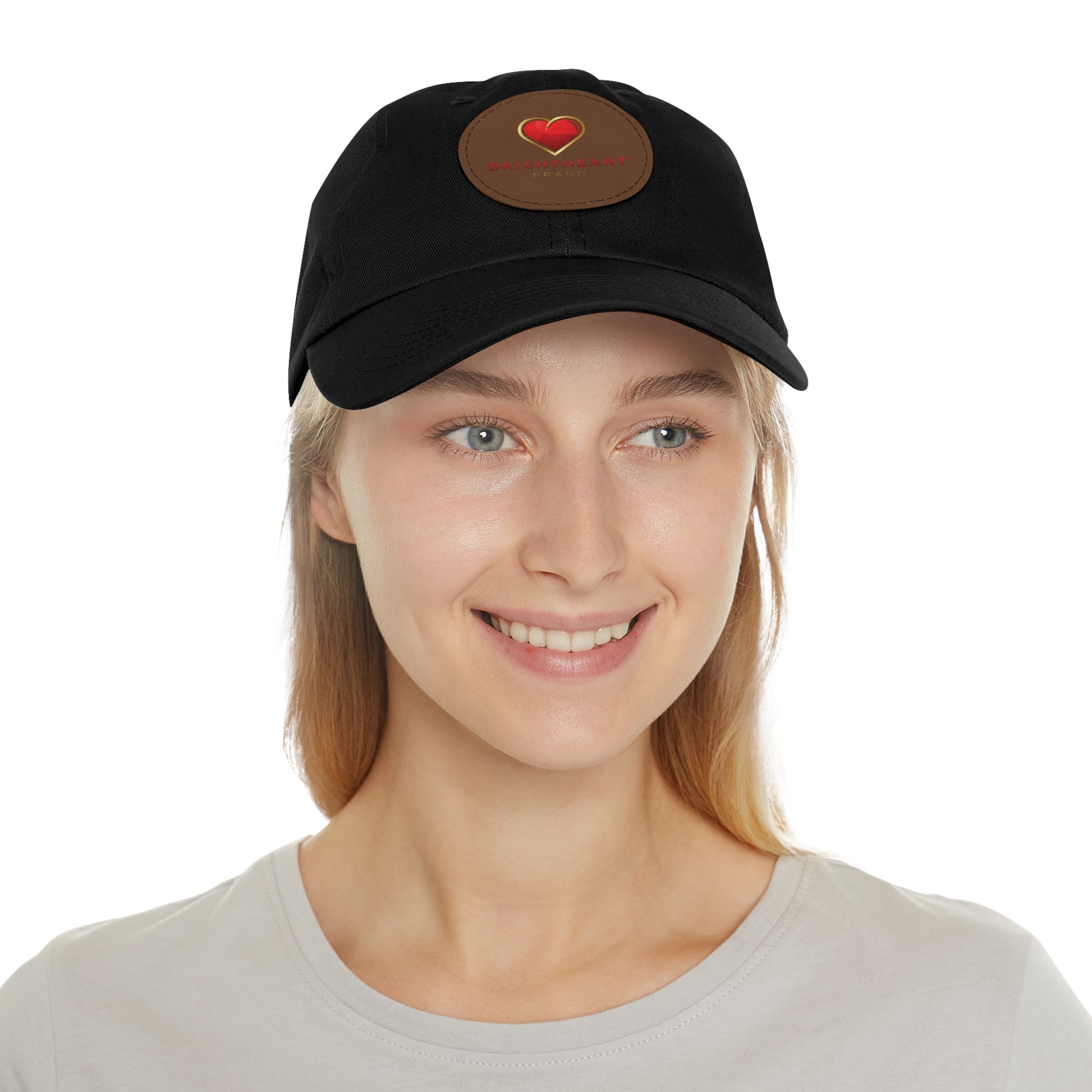 Leather Patch Dad Hat - Brightheart, Casual Cap, Best Gift for Dads, Everyday Fashion, Perfect for Summer